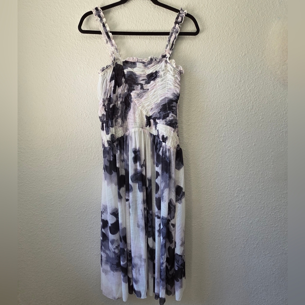 NWT Free People Tessa Smocked Midi Dress Black Ivory Women's Medium A Line Boho
